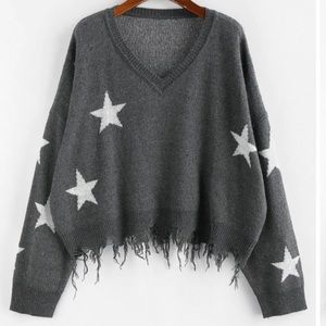 ZAFUL Ripped Star Jacquard sweater